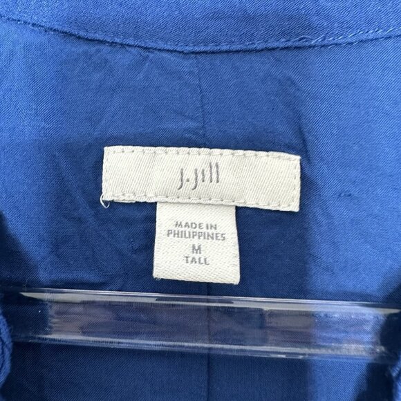 J Jill Ruffled Neck Tiered Maxi Dress M Tall Puff Sleeve Boho Blue - Picture 3 of 9